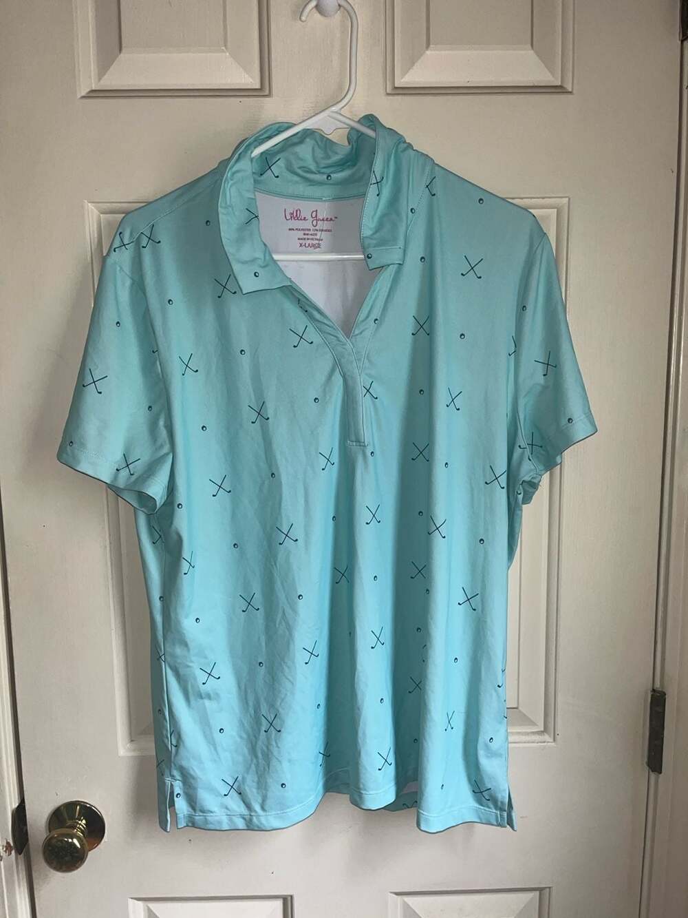 Lillie Green Women's Golf Polo Shirt Blue Golf Club Print Size XL